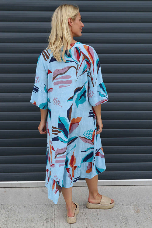 Capaci Print Cotton Dress Light Blue - Image 4