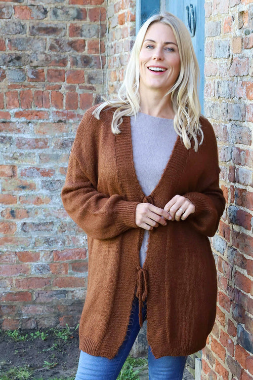 Brooklyn Tie Knitted Cardigan Nutmeg - Image 2