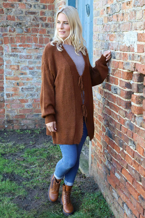 Brooklyn Tie Knitted Cardigan Nutmeg - Image 1