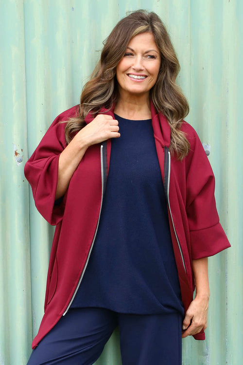 Marjorie Zip Hooded Jacket Wine - Image 3