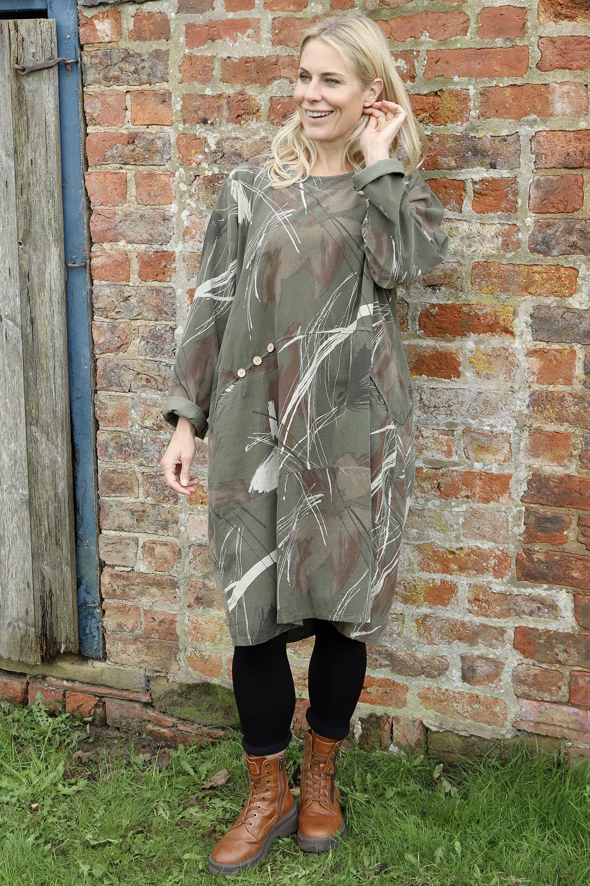 Junia Print Needlecord Tunic Khaki