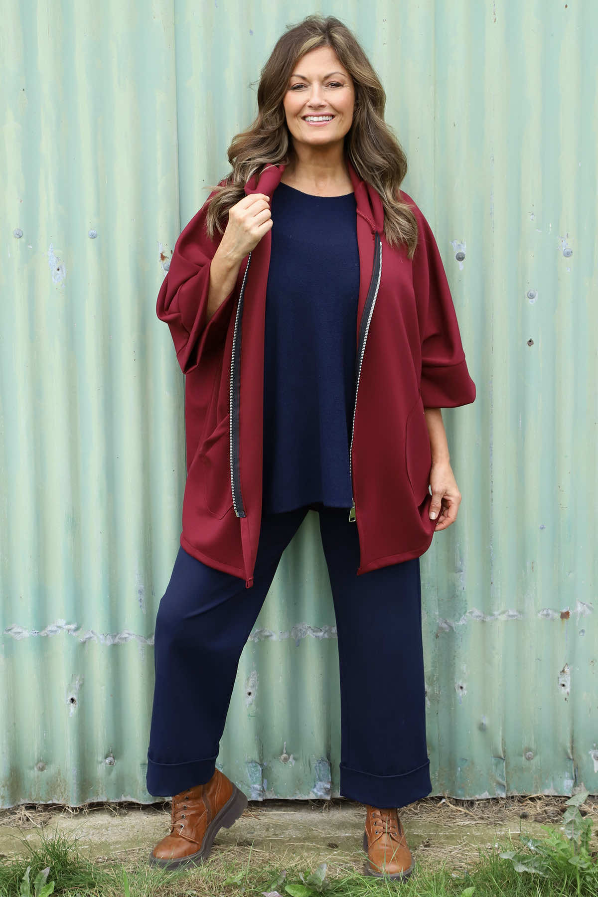 Marjorie Zip Hooded Jacket Wine