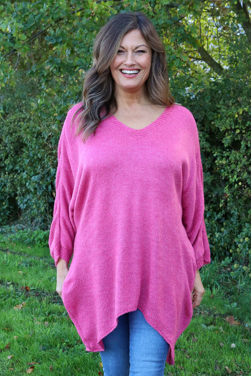 Paulina V-Neck Knitted Jumper Fuchsia - Image 2