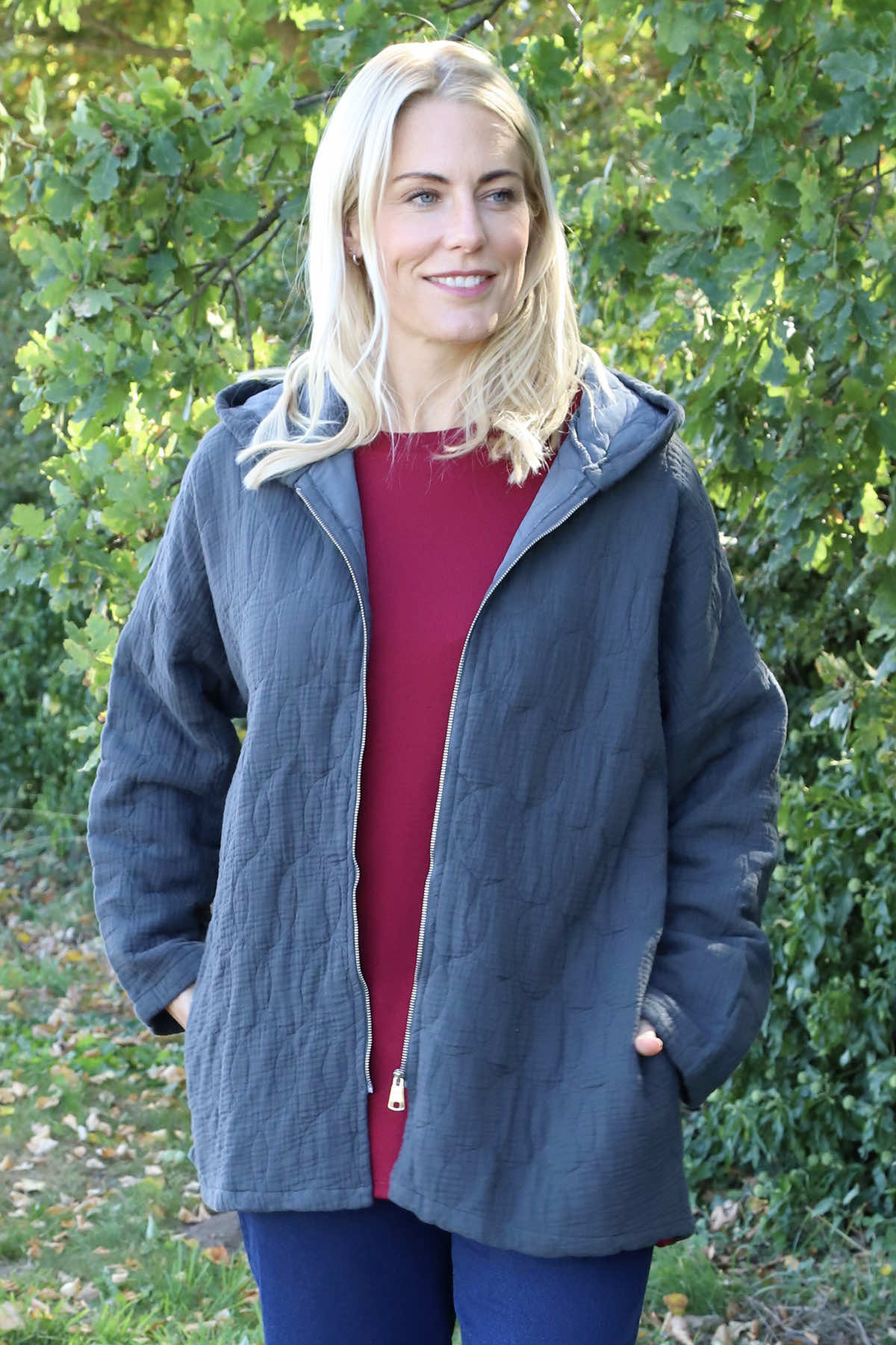 Colleen Cotton Zip Hooded Jacket Mid Grey