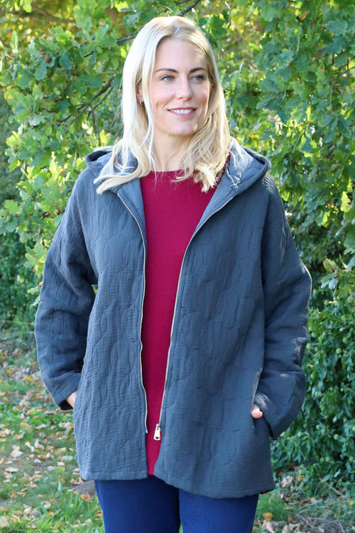 Colleen Cotton Zip Hooded Jacket Mid Grey - Image 2