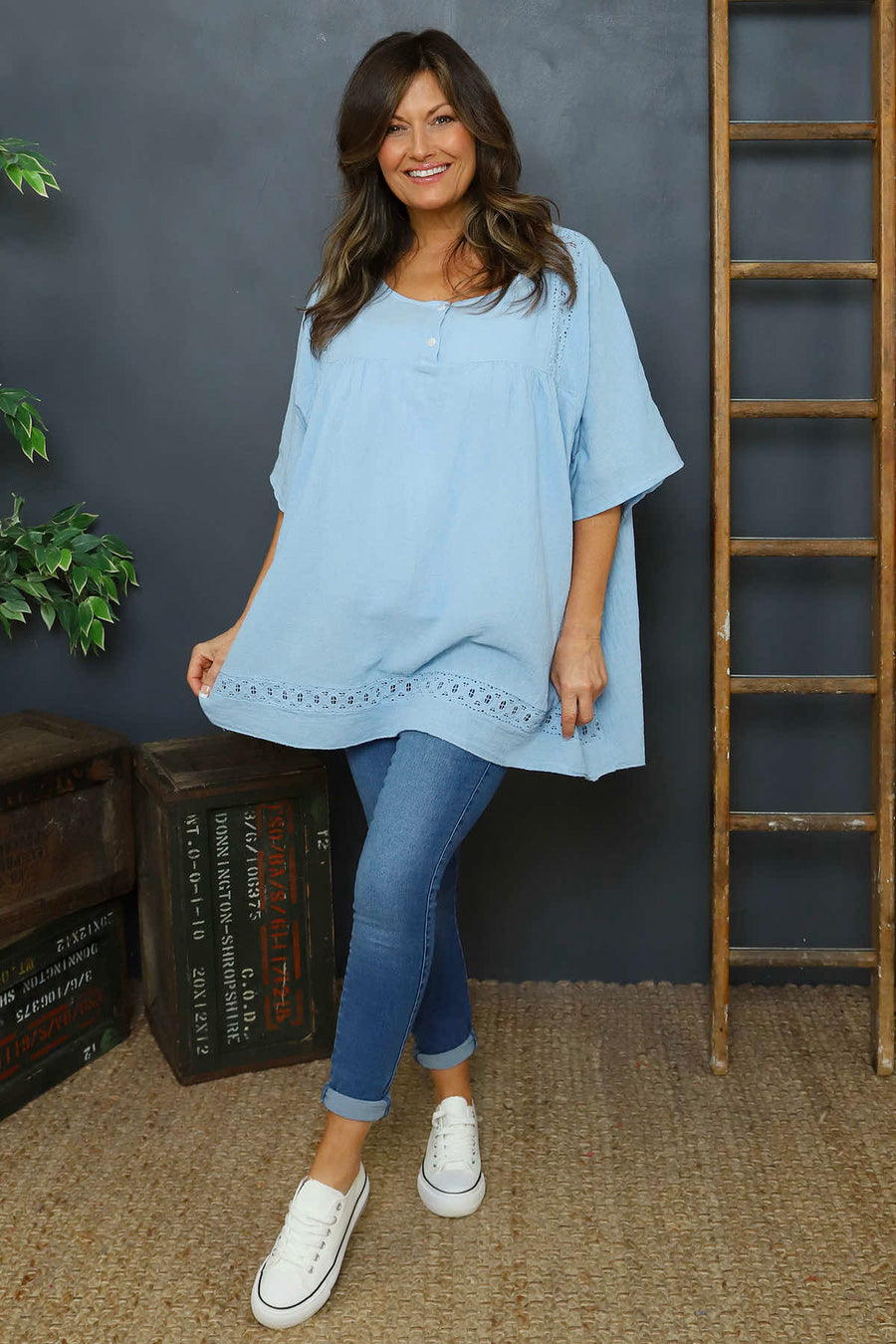Ophira Smock Cotton Top Powder Blue