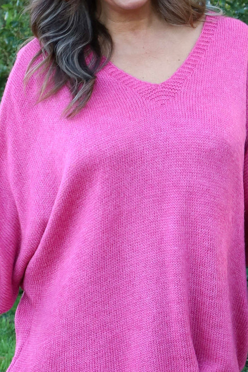 Paulina V-Neck Knitted Jumper Fuchsia - Image 3