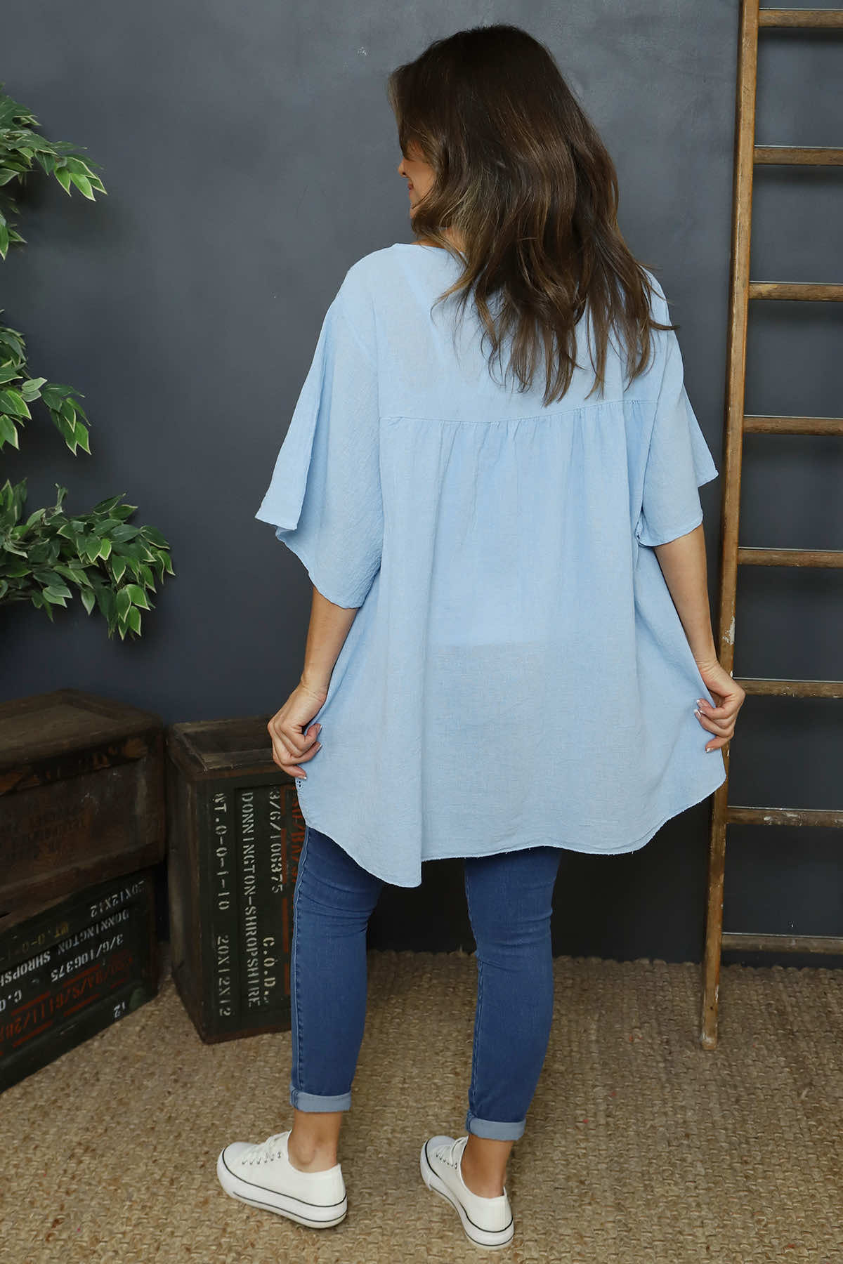 Ophira Smock Cotton Top Powder Blue