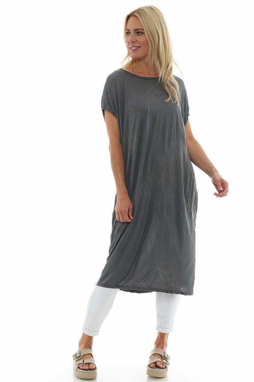 Cindie Crinkle Dress Mid Grey - Image 3