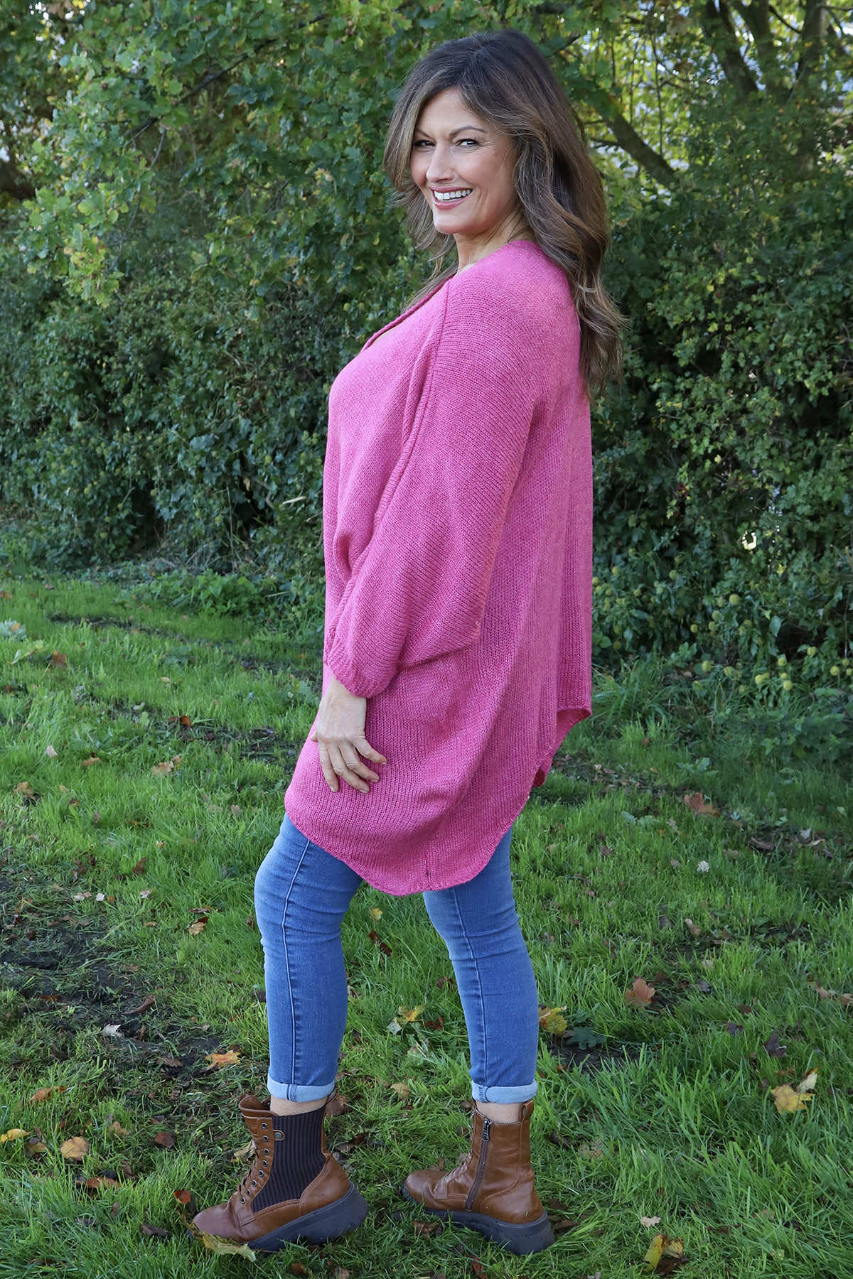Paulina V-Neck Knitted Jumper Fuchsia