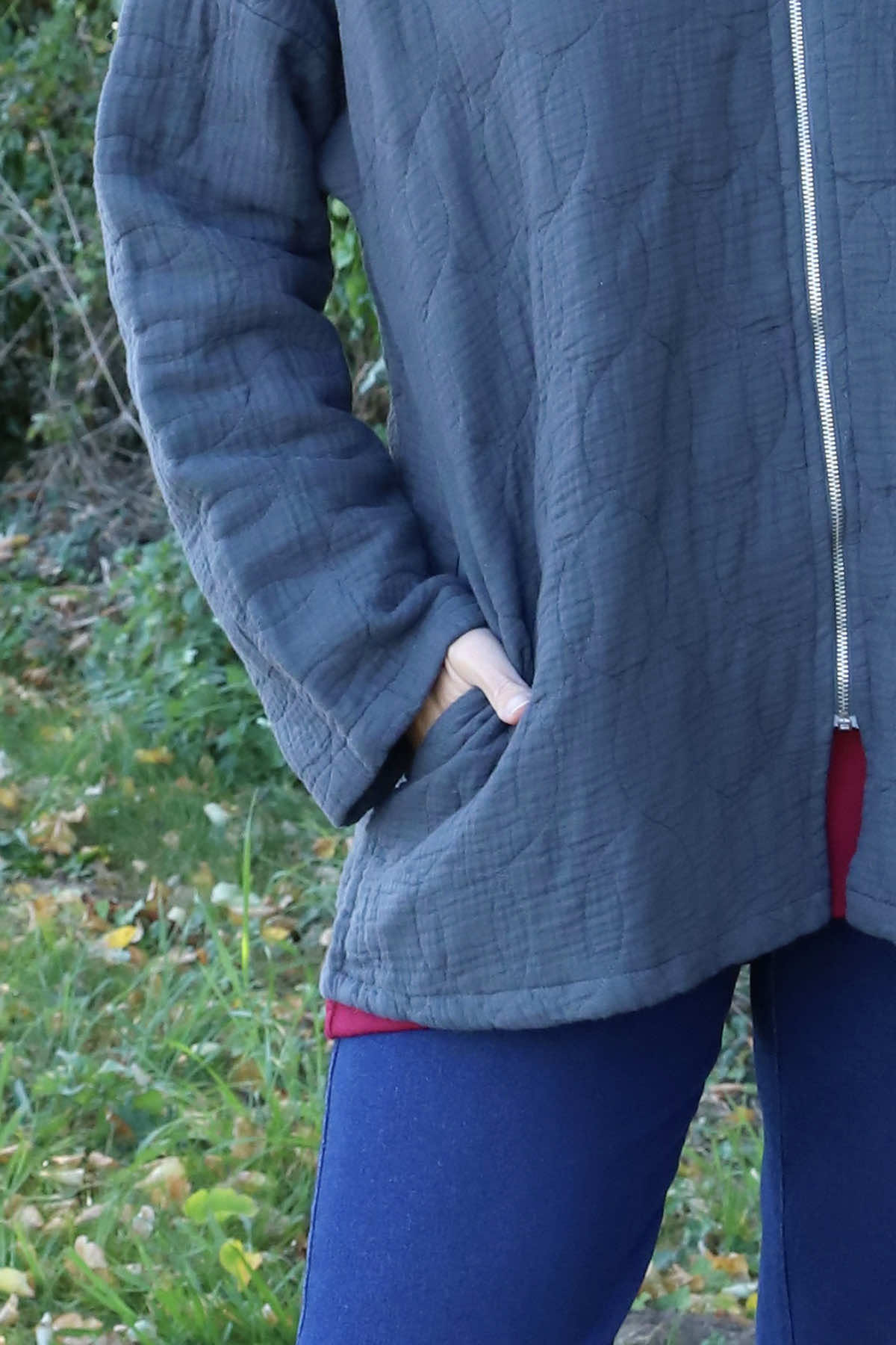 Colleen Cotton Zip Hooded Jacket Mid Grey