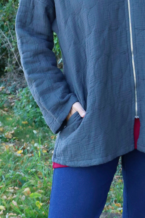 Colleen Cotton Zip Hooded Jacket Mid Grey - Image 3