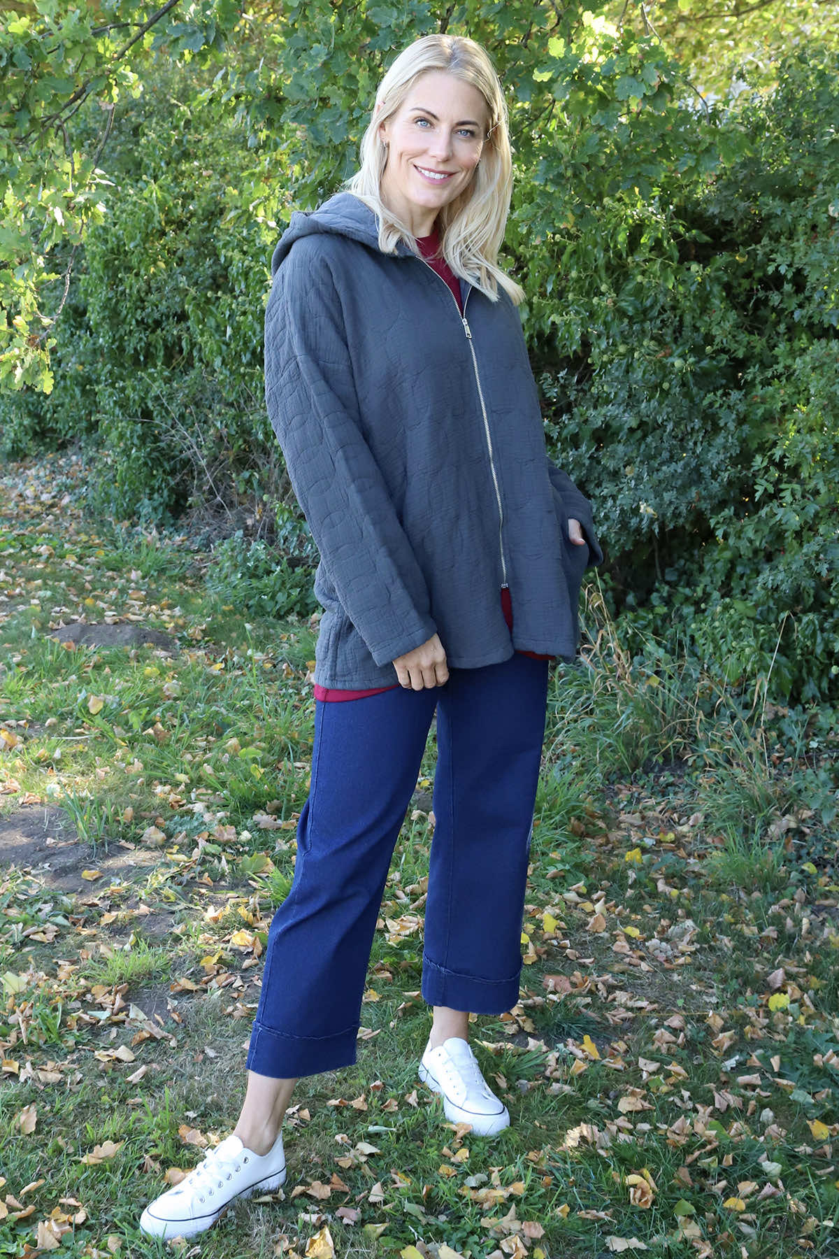 Colleen Cotton Zip Hooded Jacket Mid Grey