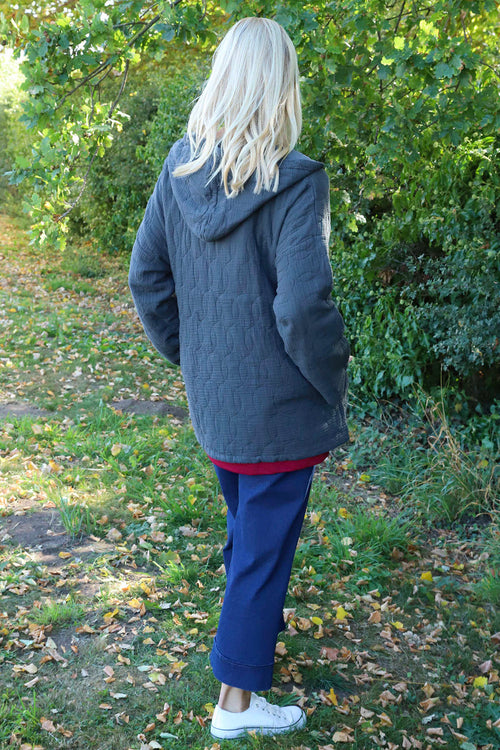 Colleen Cotton Zip Hooded Jacket Mid Grey - Image 4