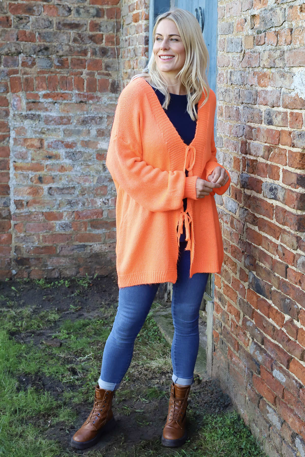 Brooklyn Tie Knitted Cardigan Orange