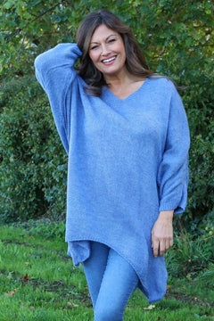 Paulina V-Neck Knitted Jumper Blue