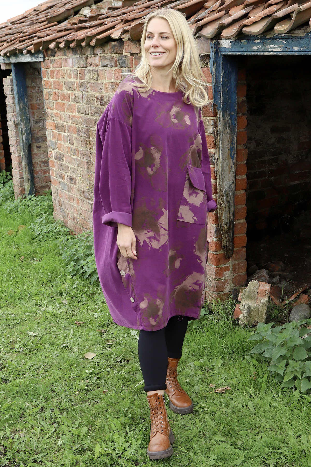 Esther Button Detail Needlecord Dress Purple