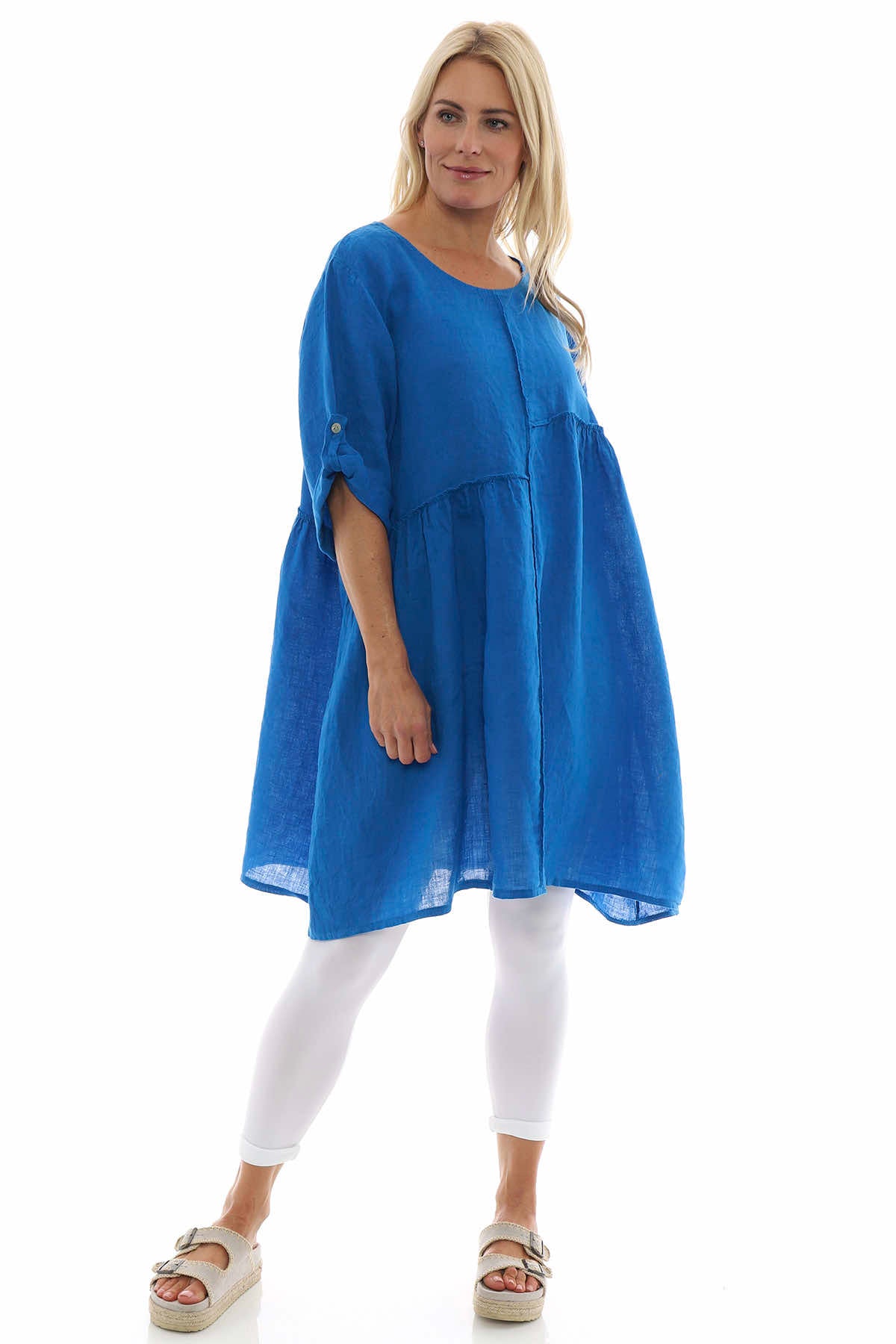 Langford Linen Tunic Dress Cobalt
