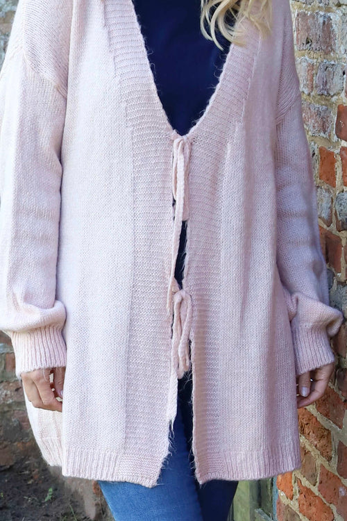 Brooklyn Tie Knitted Cardigan Pink - Image 3