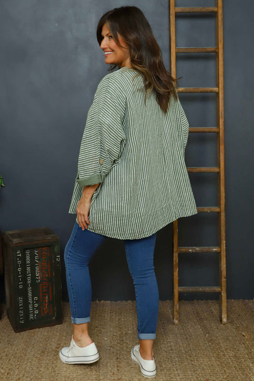 Carlota Stripe Linen Jacket Khaki - Image 4