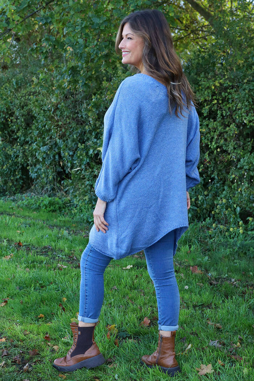 Paulina V-Neck Knitted Jumper Blue - Image 4