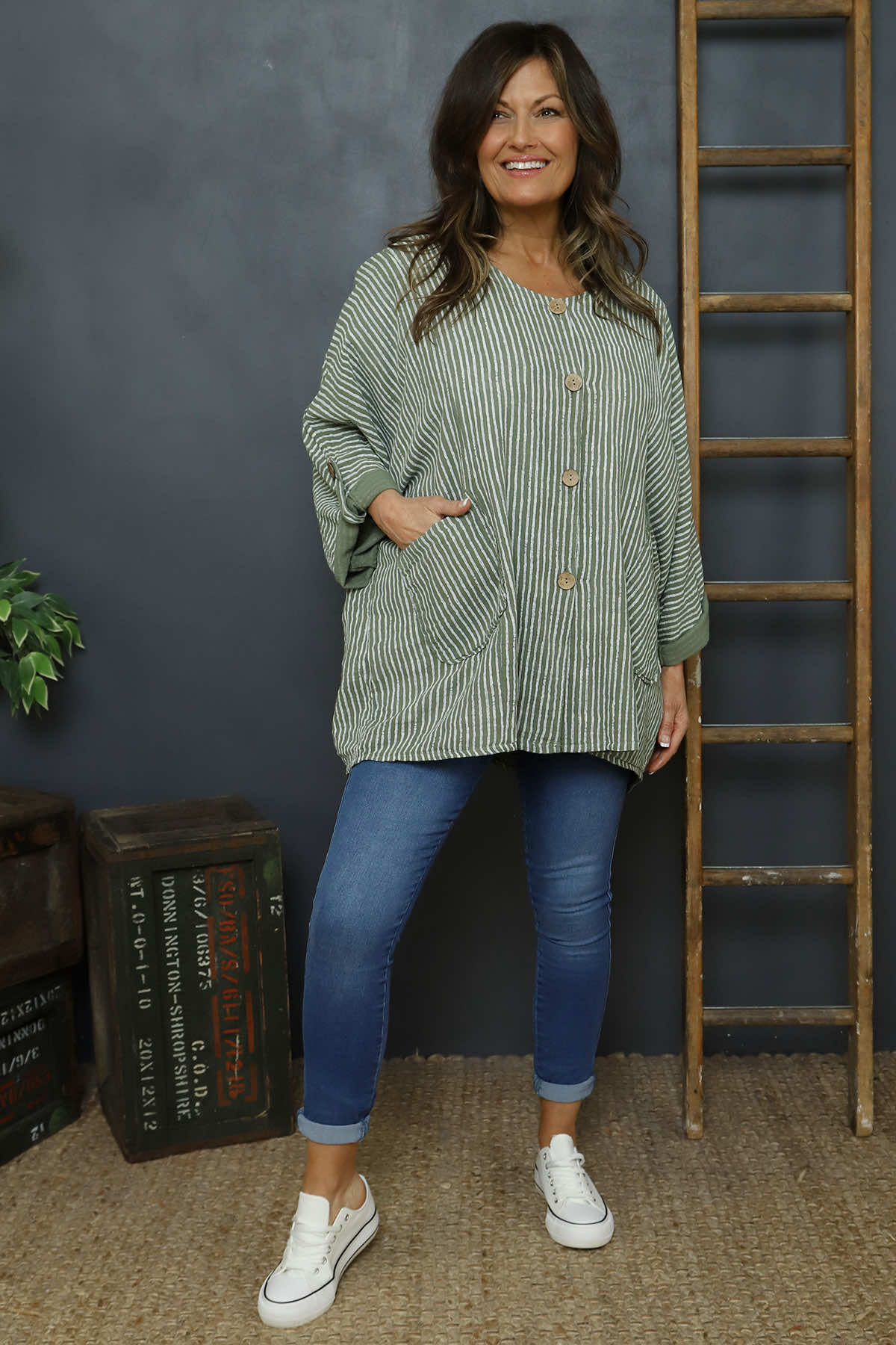 Carlota Stripe Linen Jacket Khaki