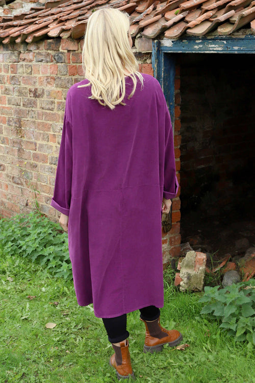 Esther Button Detail Needlecord Dress Purple - Image 4