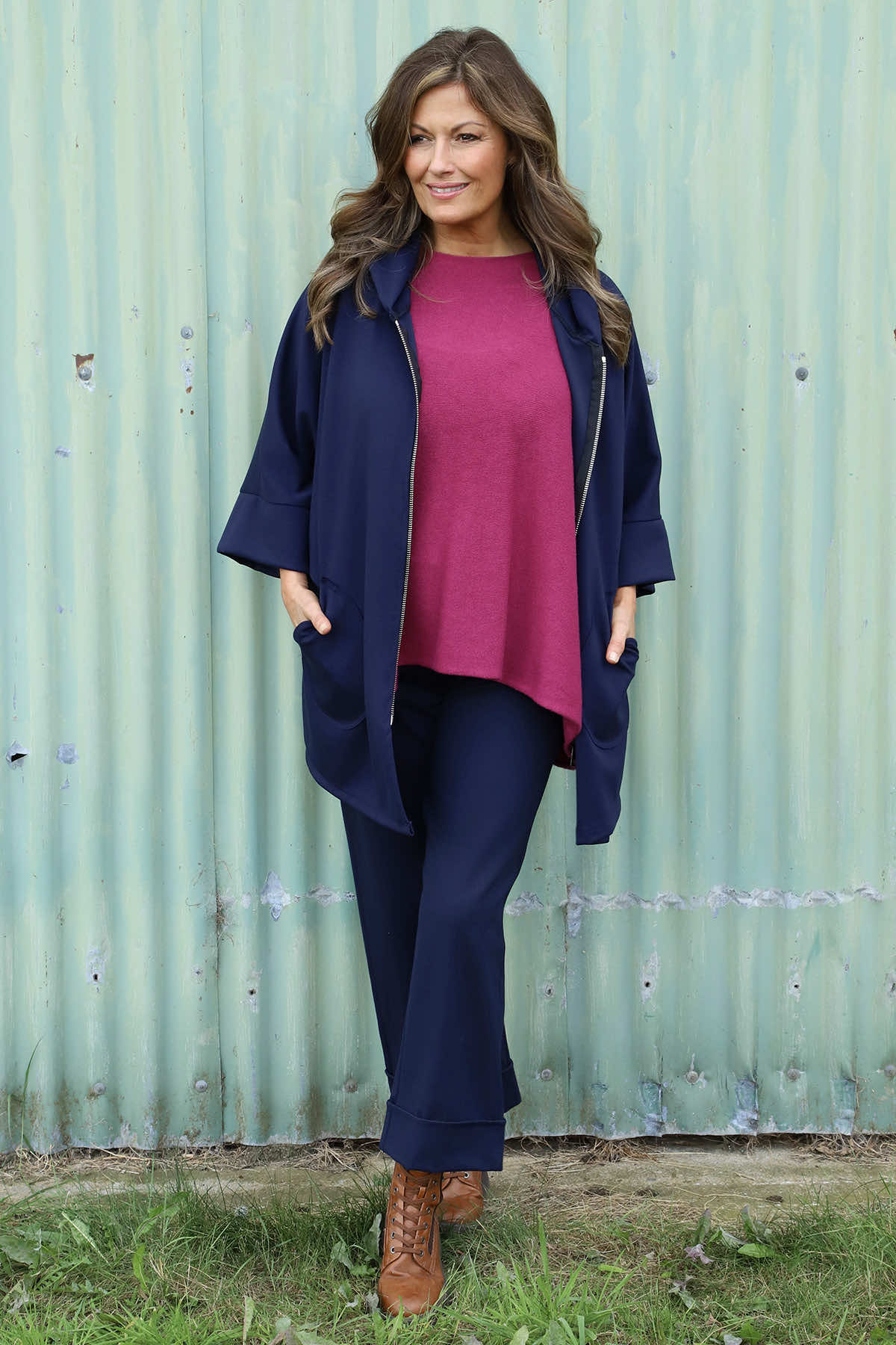 Marjorie Zip Hooded Jacket Navy