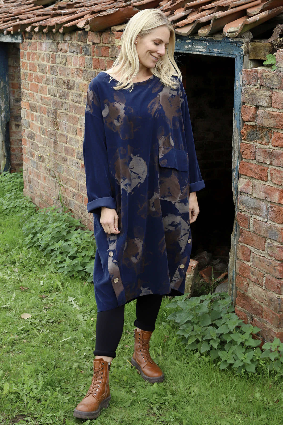 Esther Button Detail Needlecord Dress Navy