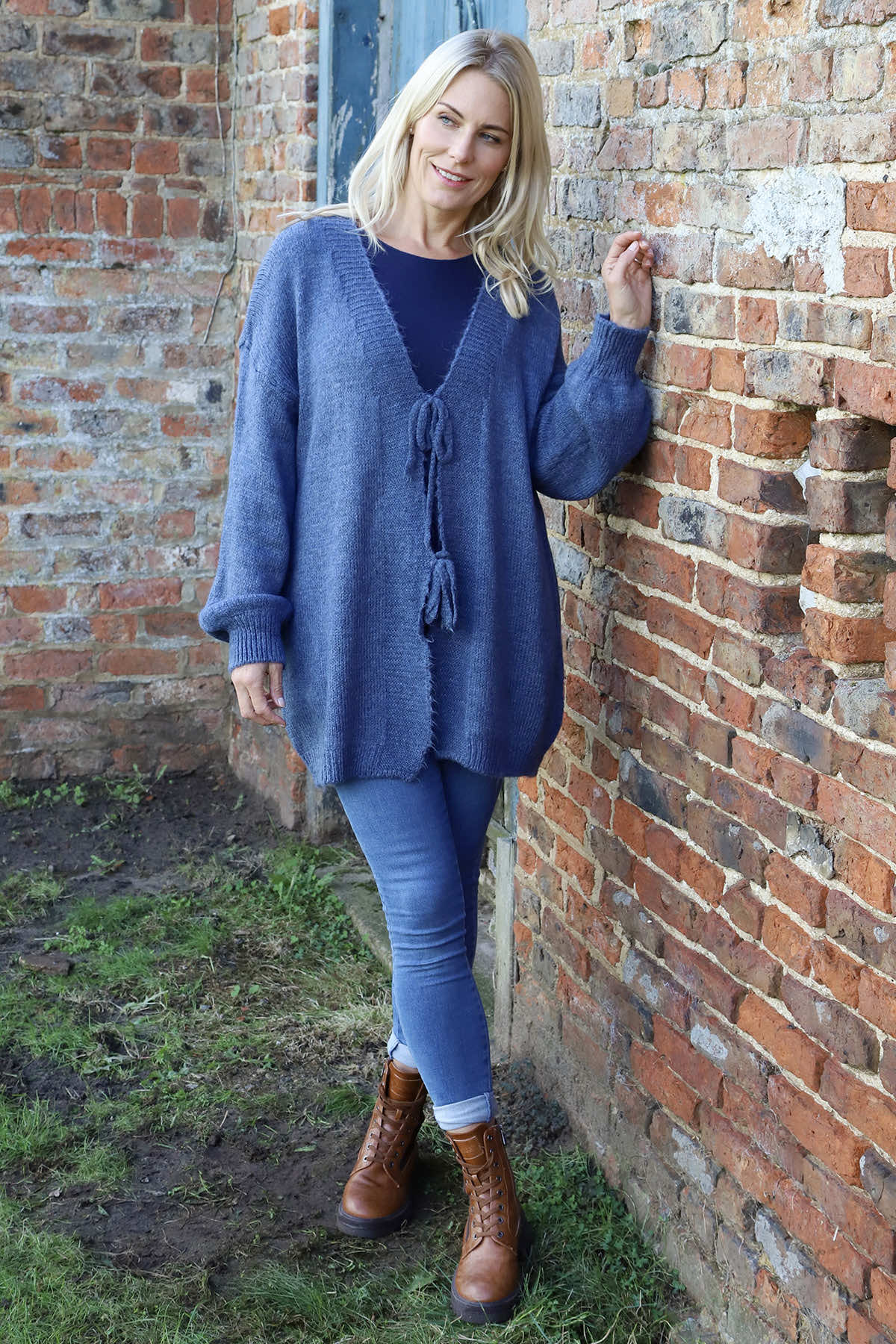 Brooklyn Tie Knitted Cardigan Blue