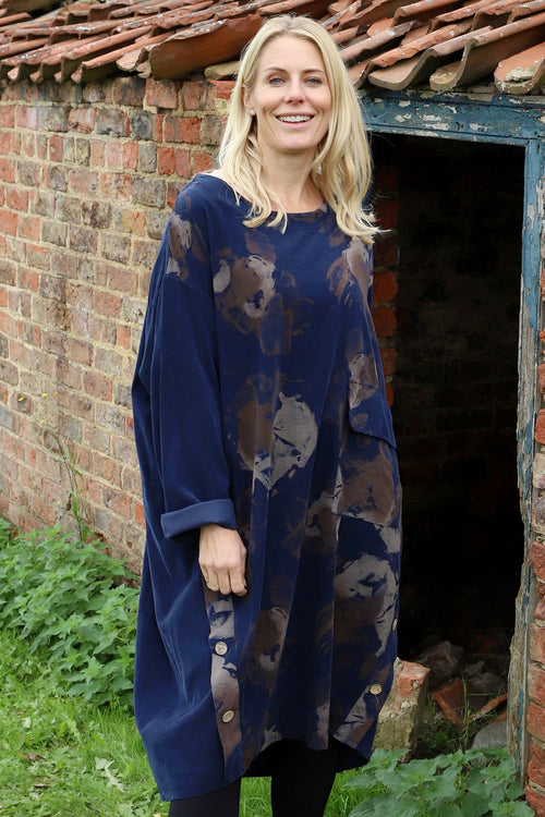 Esther Button Detail Needlecord Dress Navy