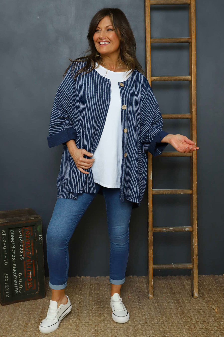 Carlota Stripe Linen Jacket Navy
