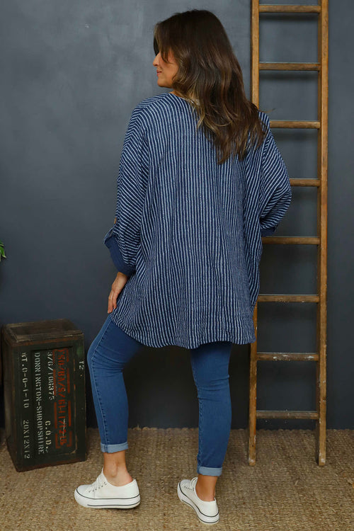 Carlota Stripe Linen Jacket Navy - Image 4