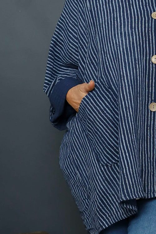 Carlota Stripe Linen Jacket Navy - Image 3