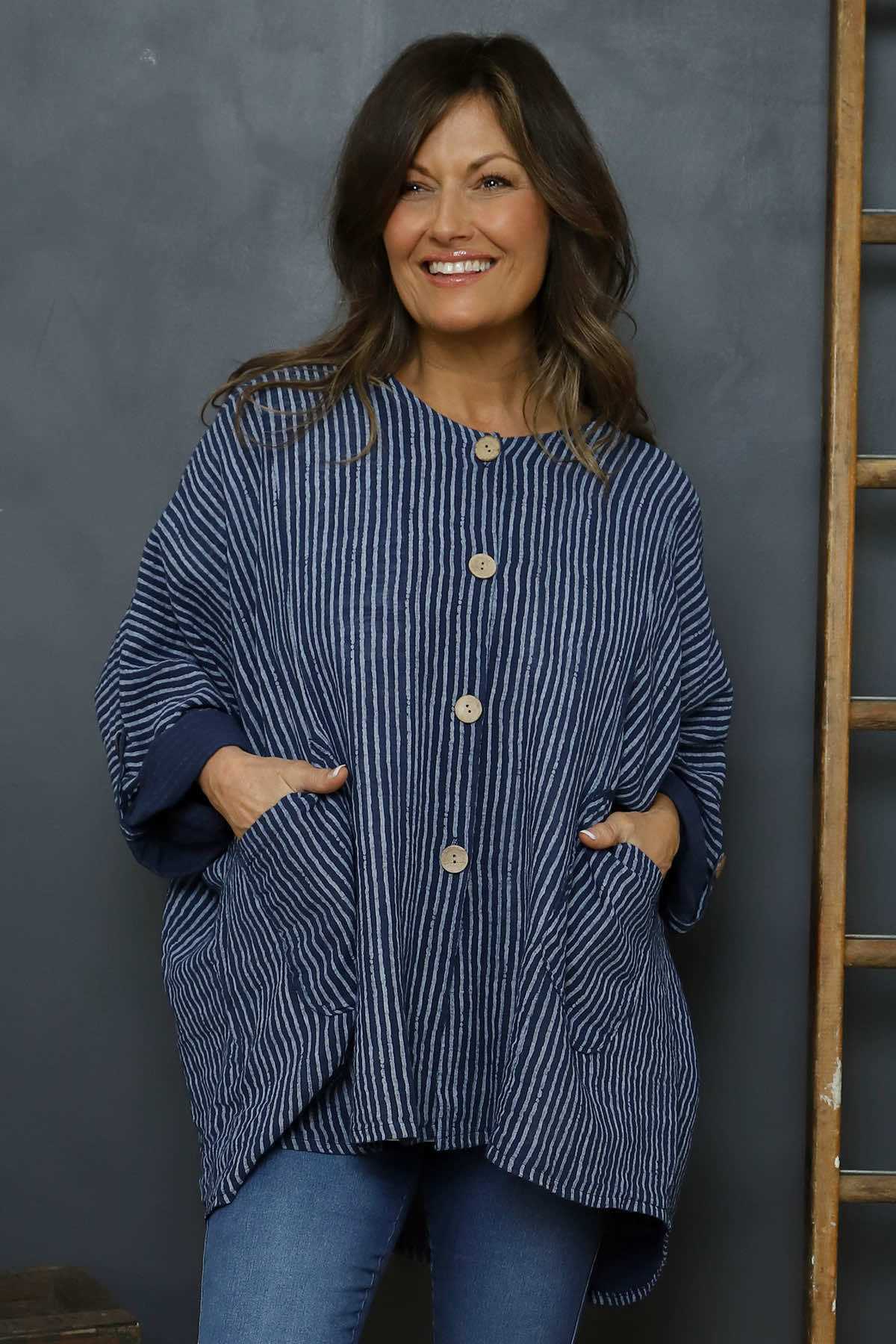 Carlota Stripe Linen Jacket Navy