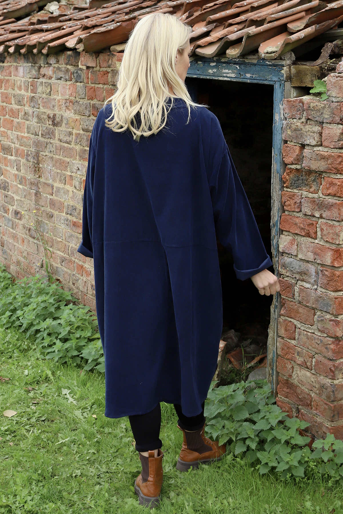 Esther Button Detail Needlecord Dress Navy