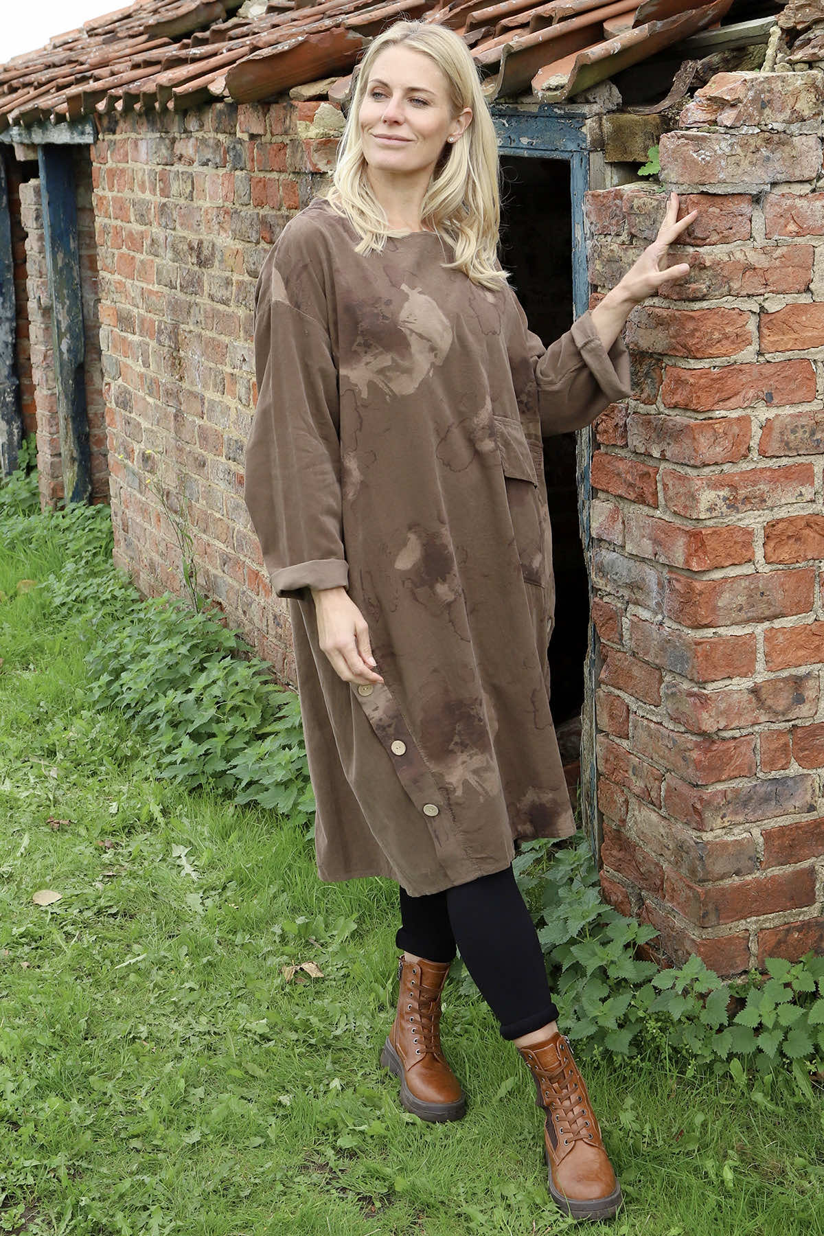 Esther Button Detail Needlecord Dress Cocoa