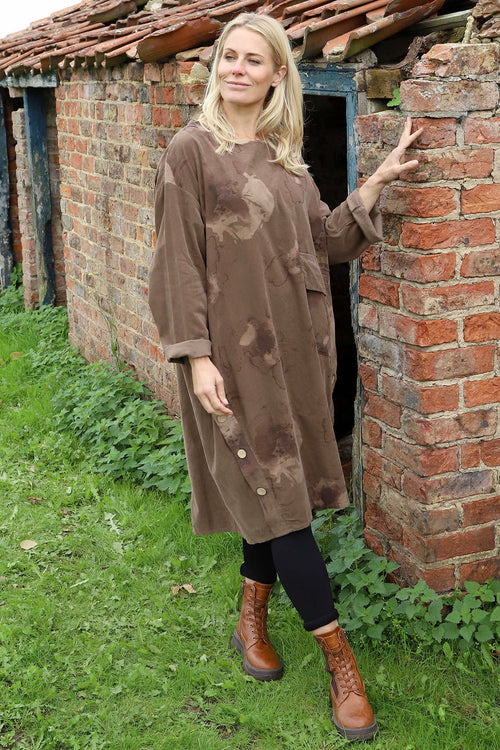 Esther Button Detail Needlecord Dress Cocoa