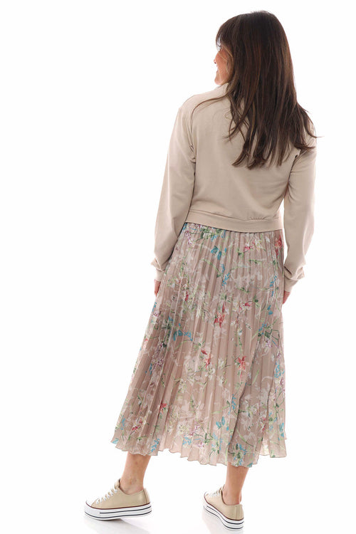 Kinzle Lightweight Floral Pleated Jumper Dress Stone - Image 6