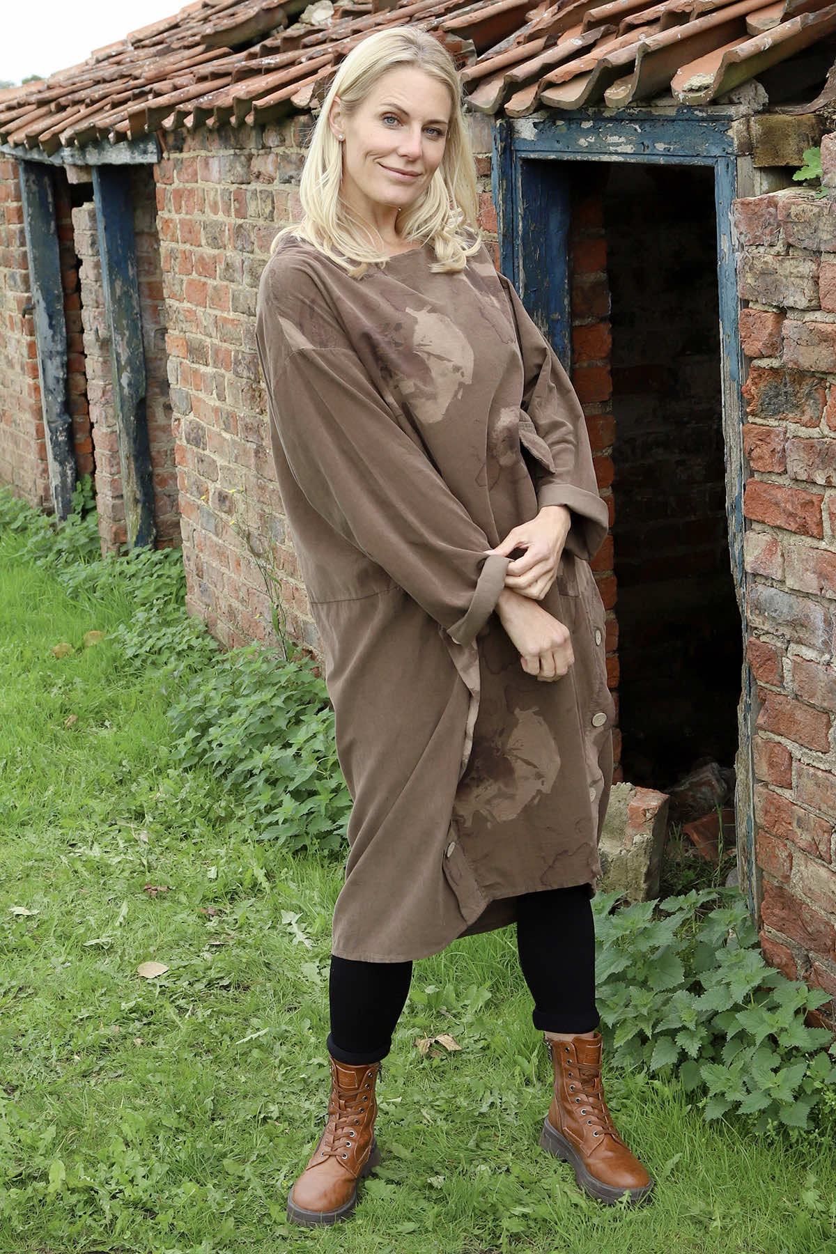 Esther Button Detail Needlecord Dress Cocoa