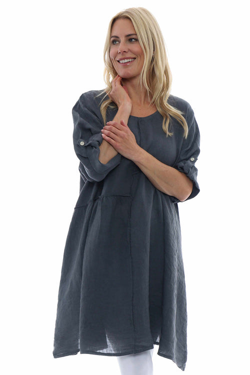 Langford Linen Tunic Dress Charcoal - Image 6