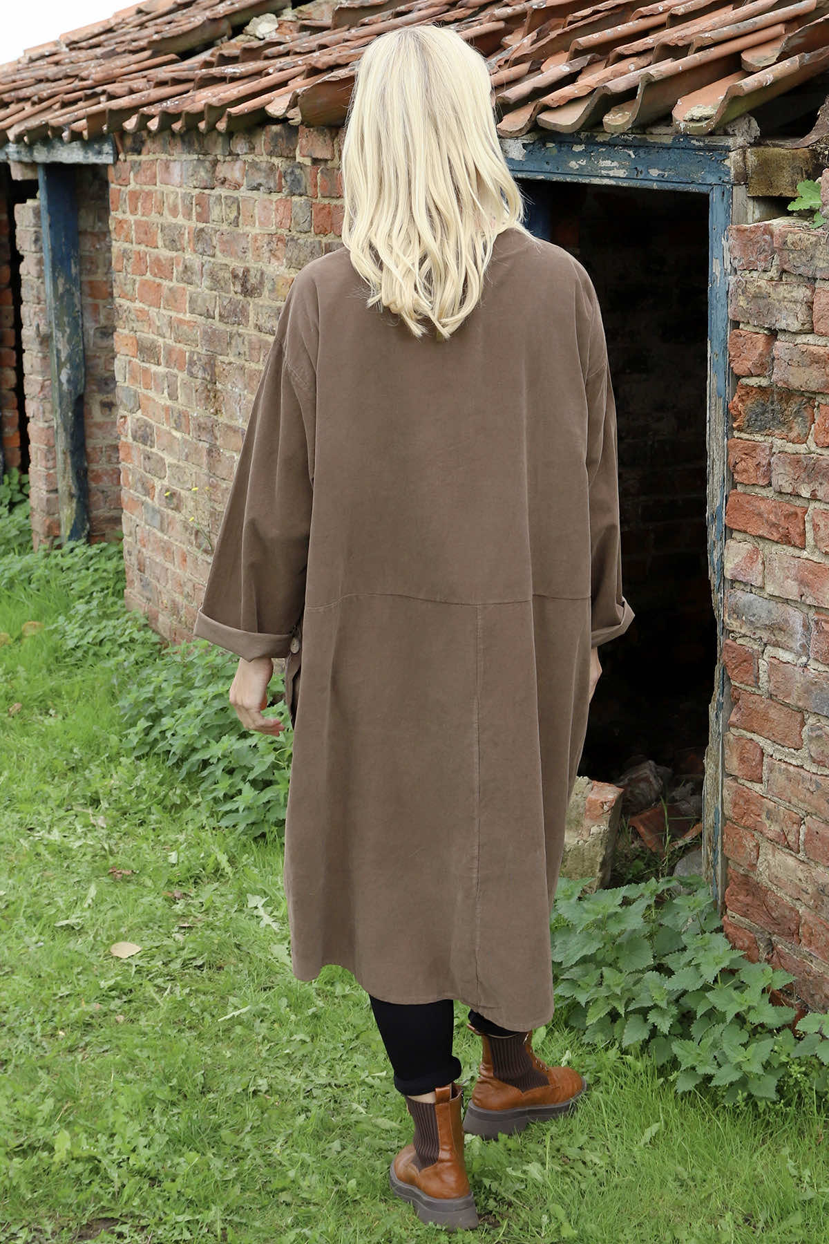 Esther Button Detail Needlecord Dress Cocoa