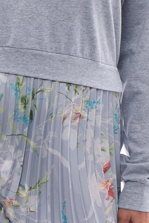 Kinzle Lightweight Floral Pleated Jumper Dress Marl Grey - Image 4