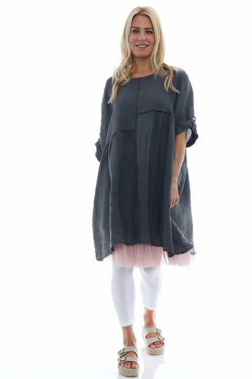 Langford Linen Tunic Dress Charcoal - Image 4