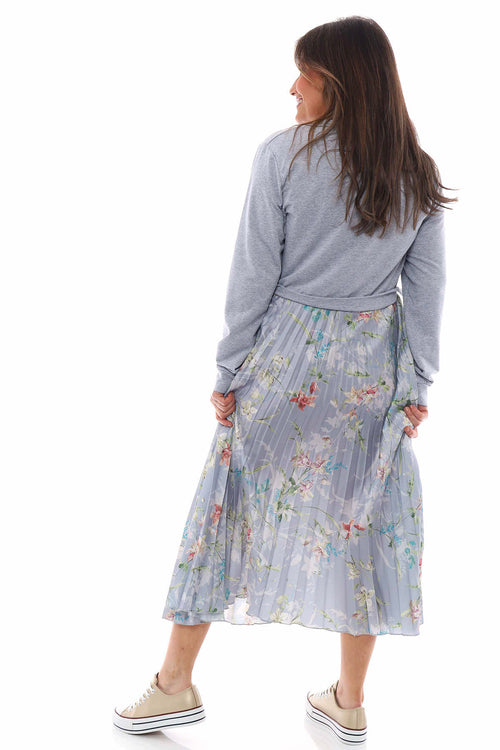 Kinzle Lightweight Floral Pleated Jumper Dress Marl Grey - Image 6