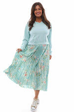 Kinzle Lightweight Floral Pleated Jumper Dress Mint Mint - Kinzle Lightweight Floral Pleated Jumper Dress Mint