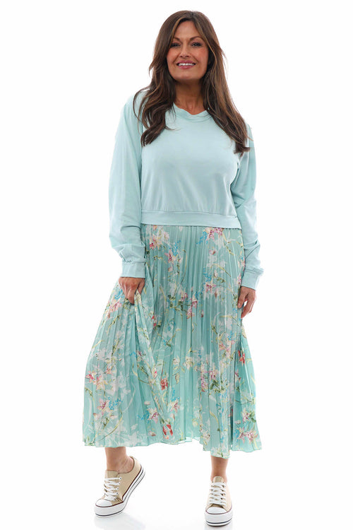 Kinzle Lightweight Floral Pleated Jumper Dress Mint - Image 2