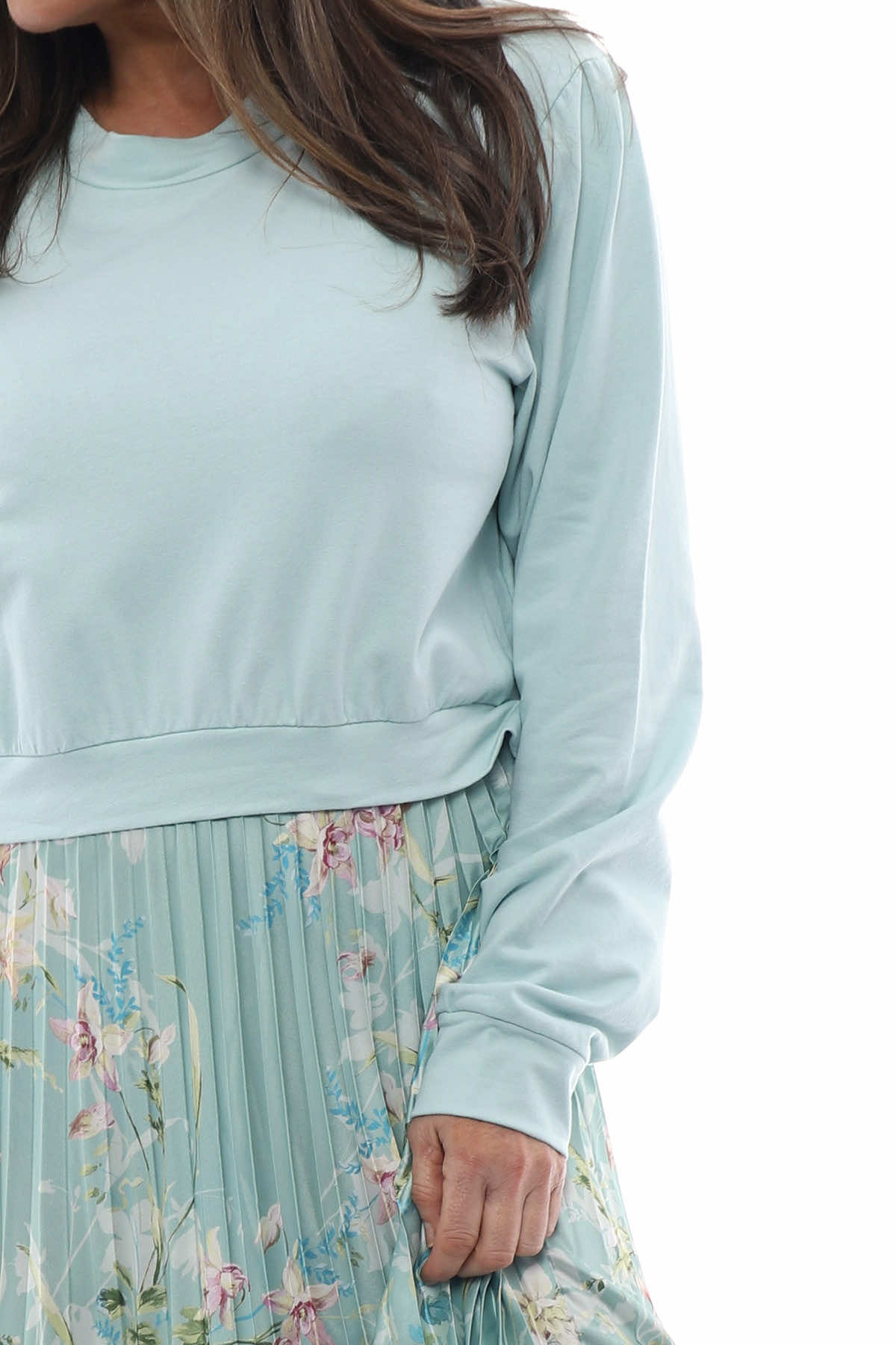 Kinzle Lightweight Floral Pleated Jumper Dress Mint