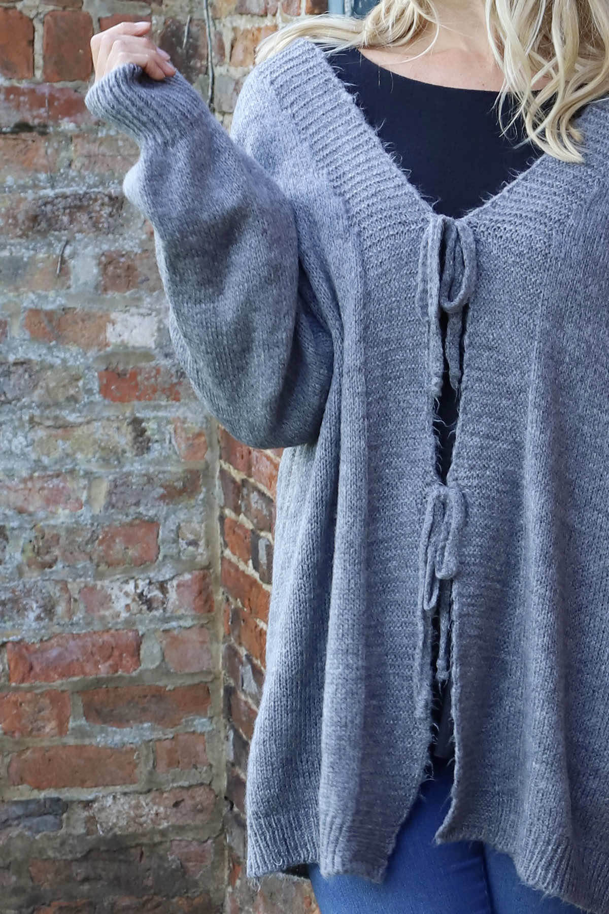 Brooklyn Tie Knitted Cardigan Mid Grey