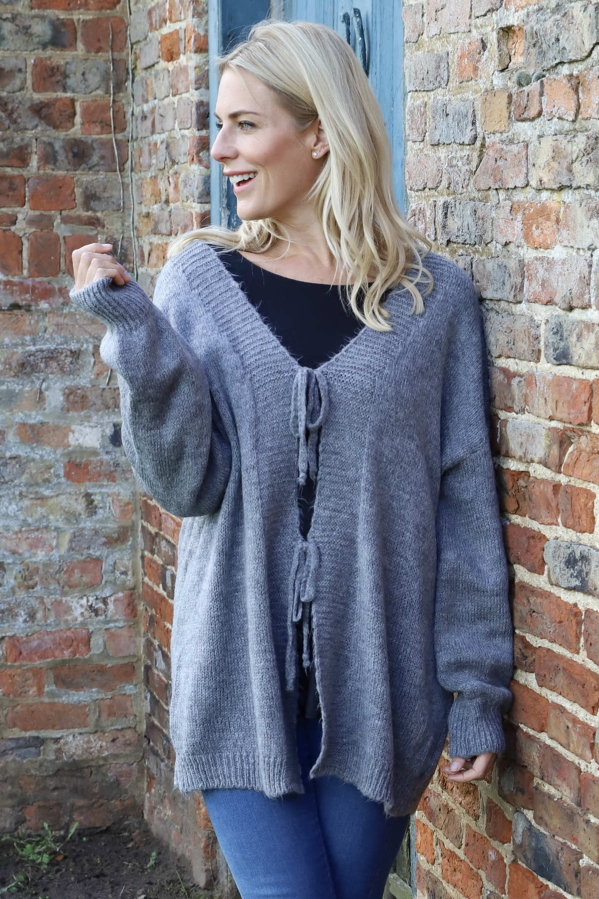 Brooklyn Tie Knitted Cardigan Mid Grey